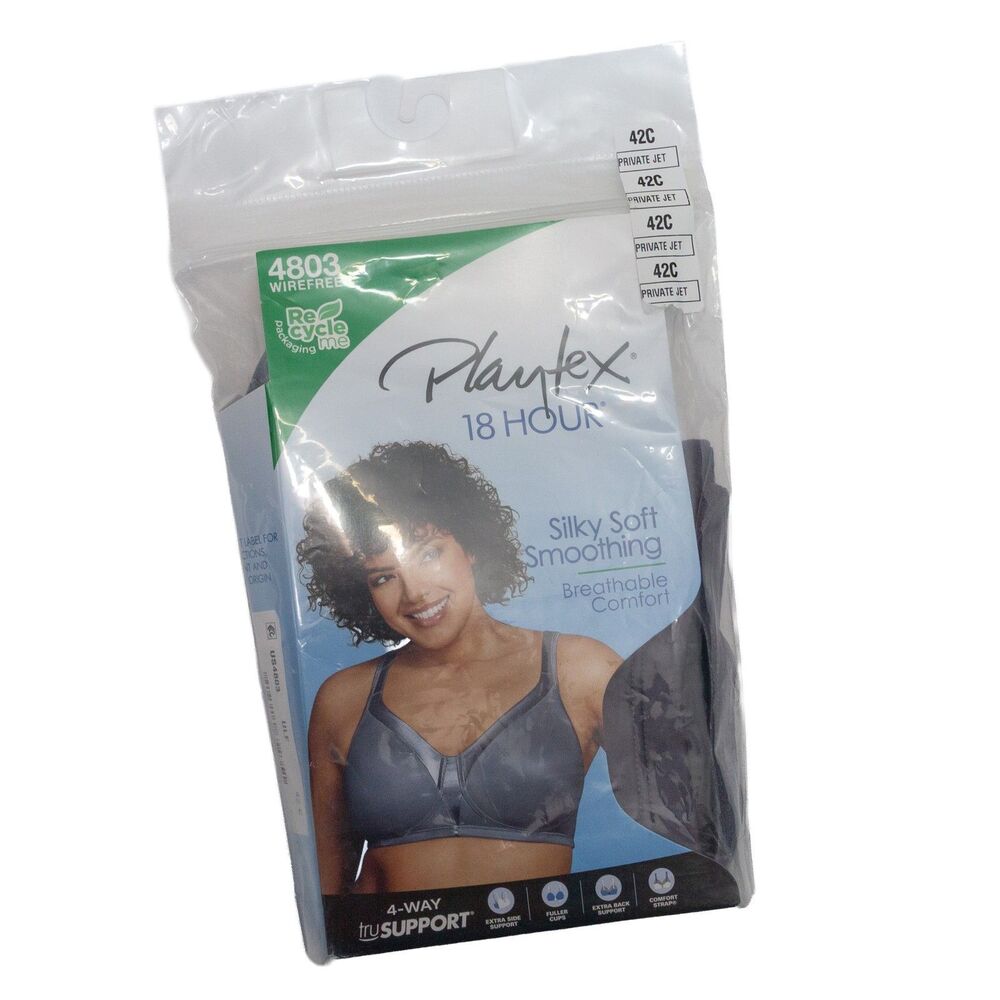 Playtex 18 Hour 42C 4803 Wirefree Silky Soft Smoothing Bra Women's Jet Gray